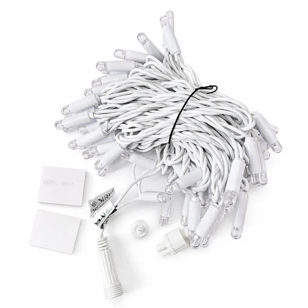 Eco fix LED světelný řetěz 10 m, 60 zářivějších teple bílých diod, bílý kabel, IP67