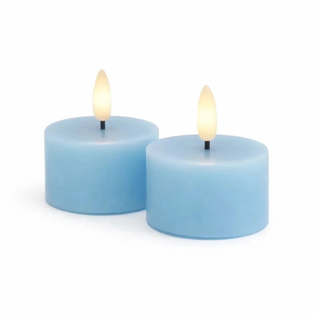 Sada LED čajové svíčky na baterie Sille Tealight, Ø 6 × 3,4 cm, modrá obloha, z pravého vosku, balení 2 ks