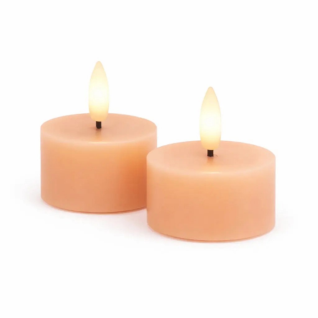 Sada LED čajové svíčky na baterie Sille Tealight, Ø 6 × 3,4 cm, broskvové, z pravého vosku, balení 2 ks