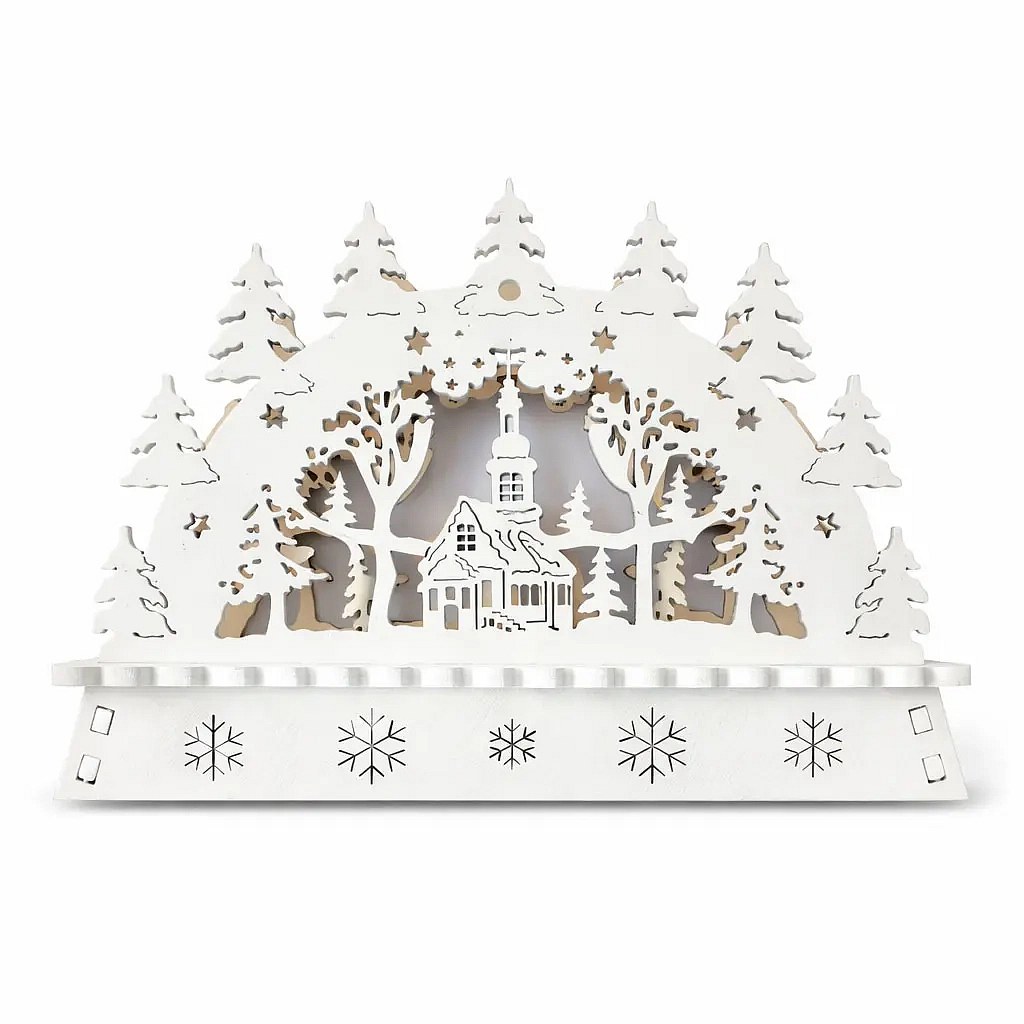 LED vánoční svícen do okna na baterie dřevěný, 15 × 11 × 5 cm, teple bílá