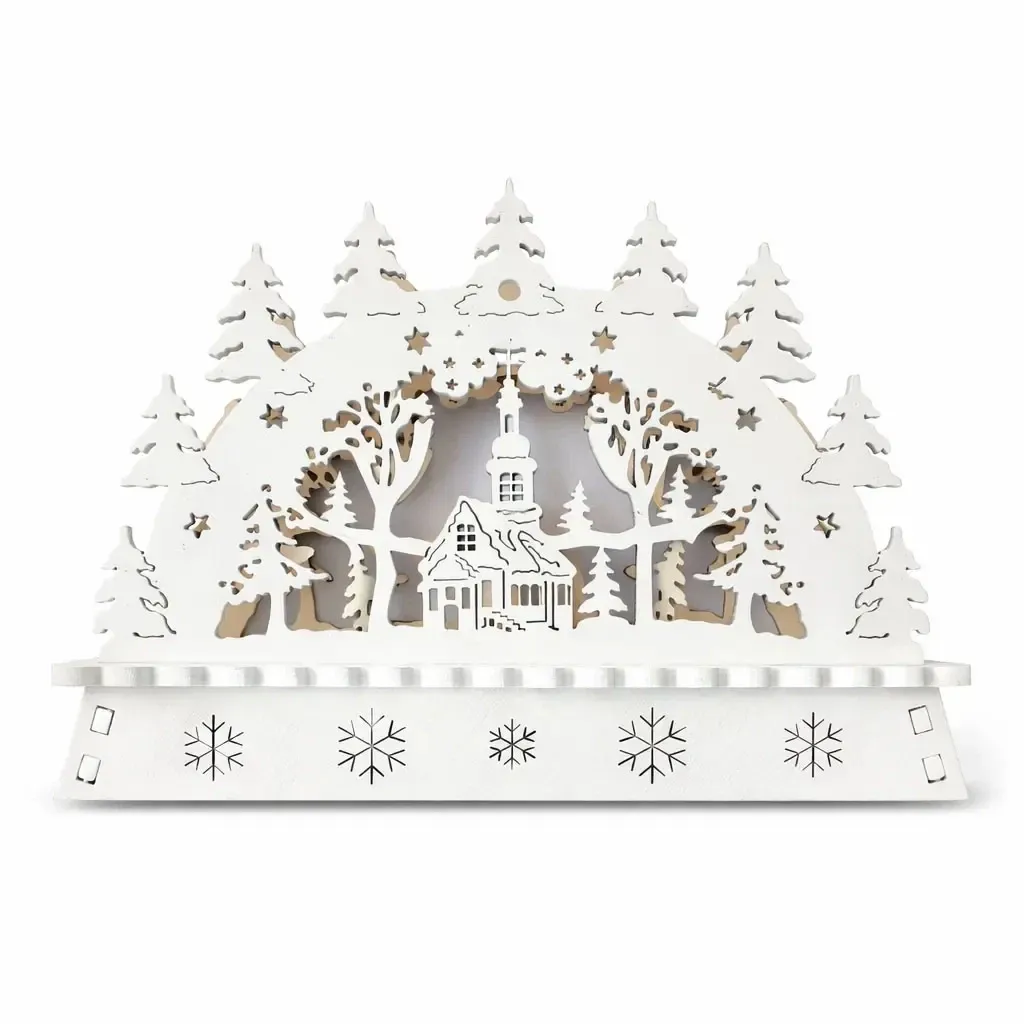 LED vánoční svícen do okna na baterie dřevěný, 15 × 11 × 5 cm, teple bílá