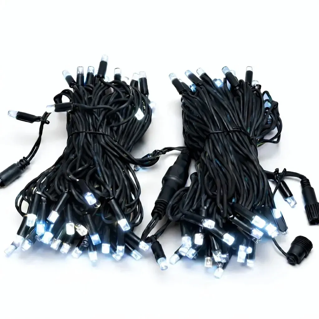 Easy Fix LED světelný řetěz 20 m venkovní ledově bílá s FLASH, 120 diod, černý kabel IP67, 2× 10 m, prodlužovací