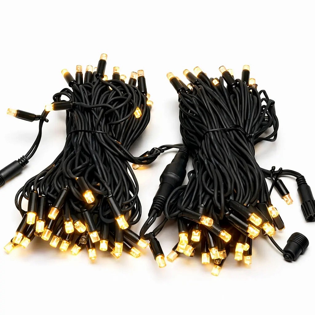 Eco Fix LED světelný řetěz 20 m teple bílá, 36 V, 120 diod, černý kabel IP67, 2× 10m