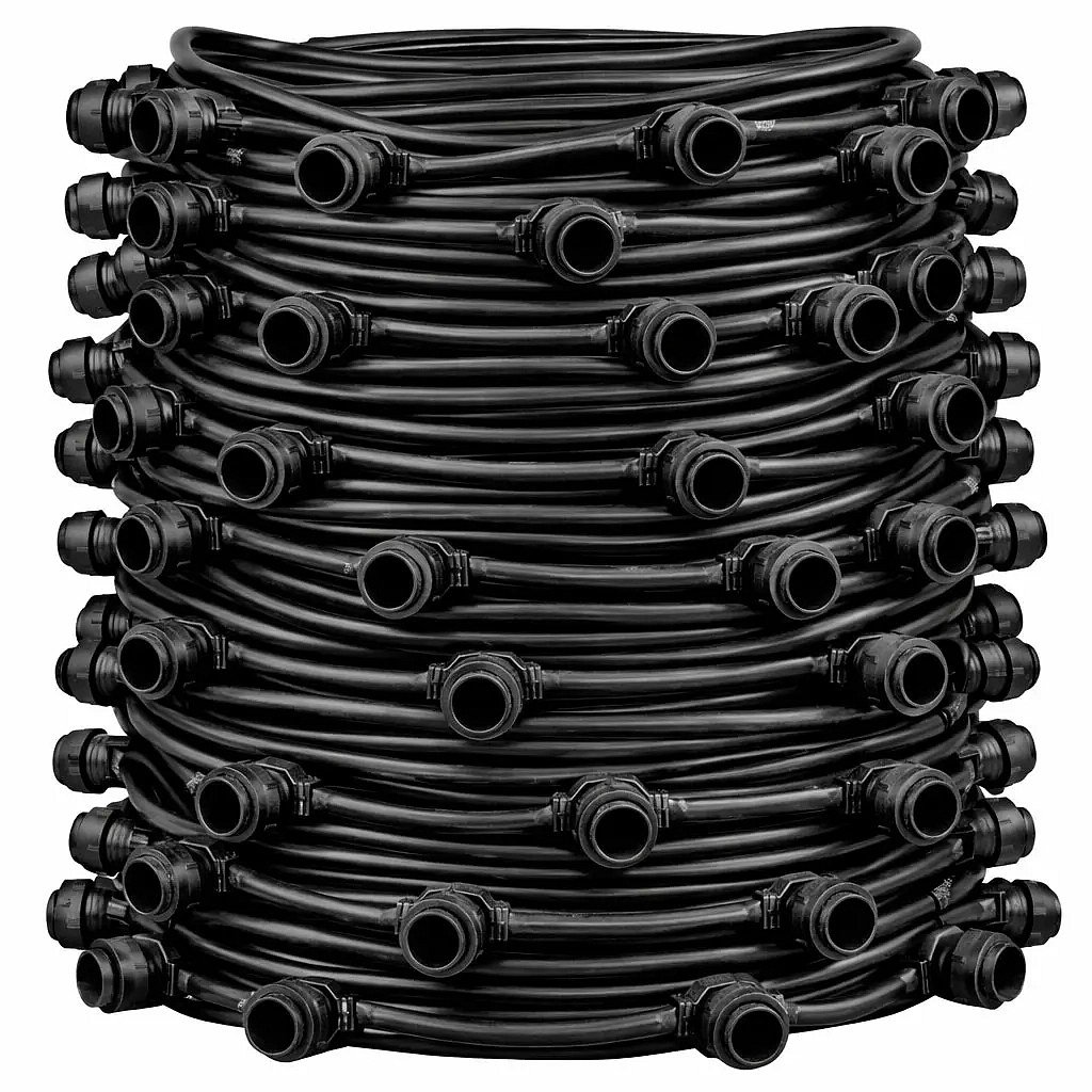 Easy Fix světelná girlanda 50 m pro 100 žárovek E27, černý kabel IP67, prodlužovací, bez žárovek