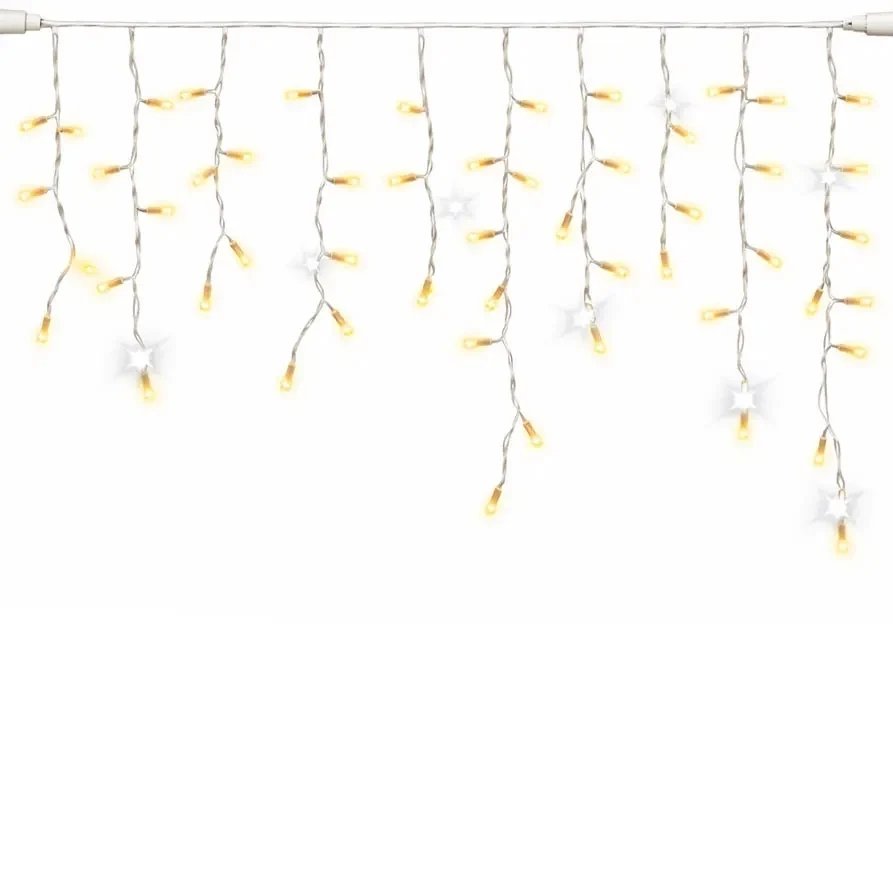 Easy Fix LED rampouchy světelné krápníky 300 × 50 cm, teple bílá s Flash, 144 diod, čirý kabel IP20 interiér, prodlužovací