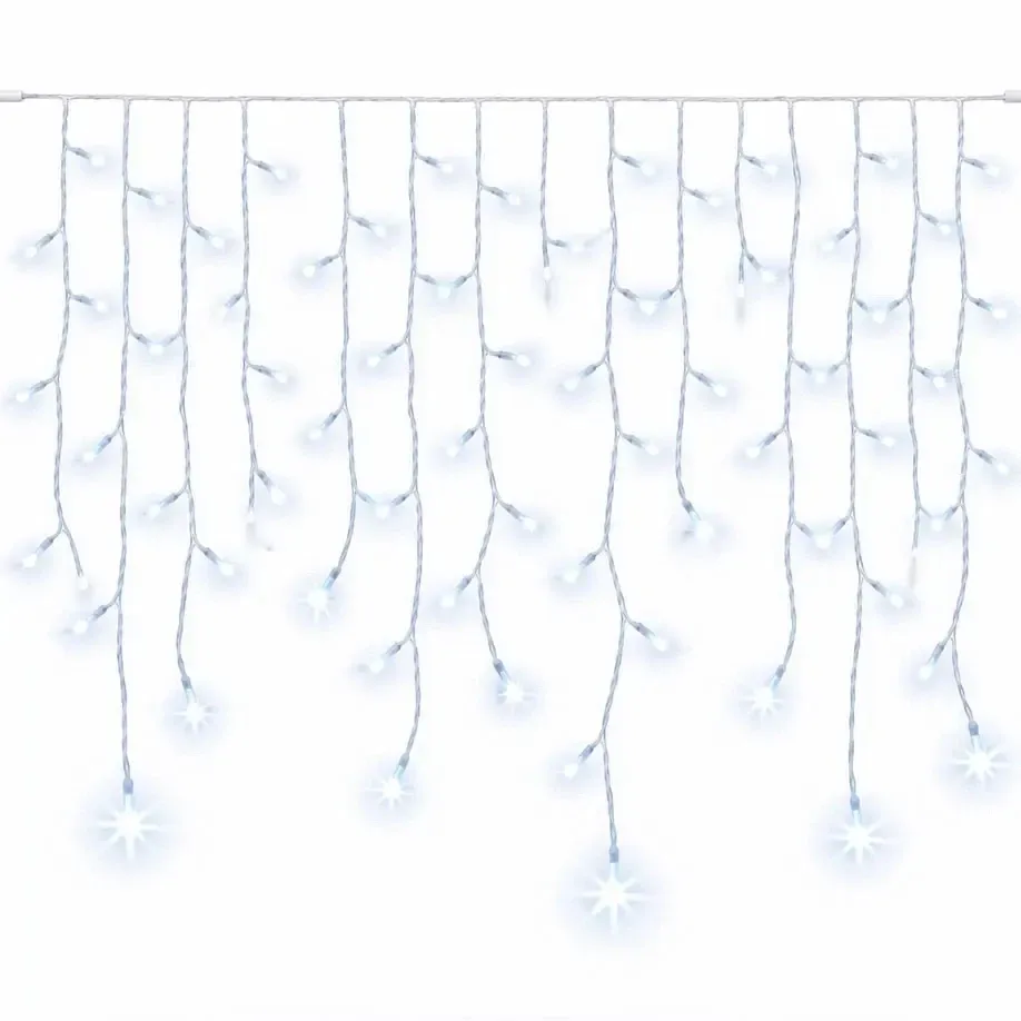 Easy Fix venkovní LED rampouchy světelné 300 × 100 cm, ledově bílá s FLASH, 174 diod, bílý kabel IP44, prodlužovací