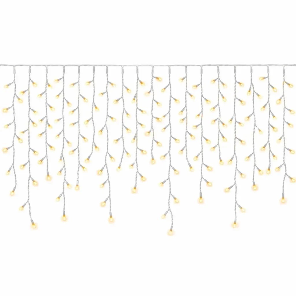 Easy Fix venkovní LED rampouchy světelné 300 × 100 cm, teple bílá s FLASH, 174 diod, bílý kabel IP44, prodlužovací