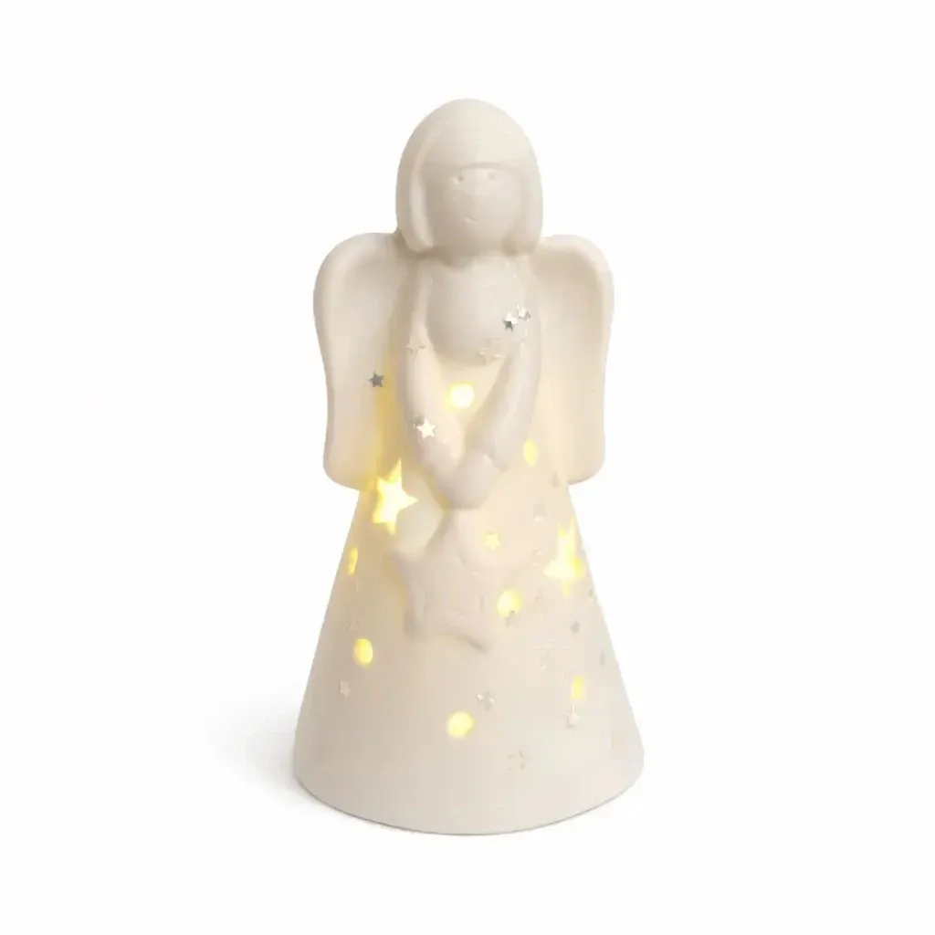 LED svítící anděl dekorace, 5,5 × 5,5 × 10 cm, teple bílá, 2× LR44