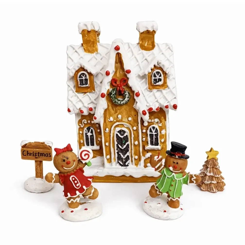 Dekorace perníková chaloupka a perníčky 20,3 × 17,4 × 7,5 cm, IP20, polyresin umělá pryskyřice