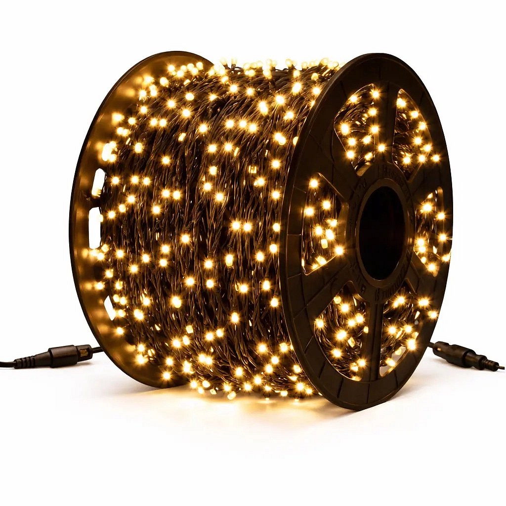 Easy Fix LED světelný řetěz 100 m, teple bílá, 2000 diod, černý kabel IP67, cívka
