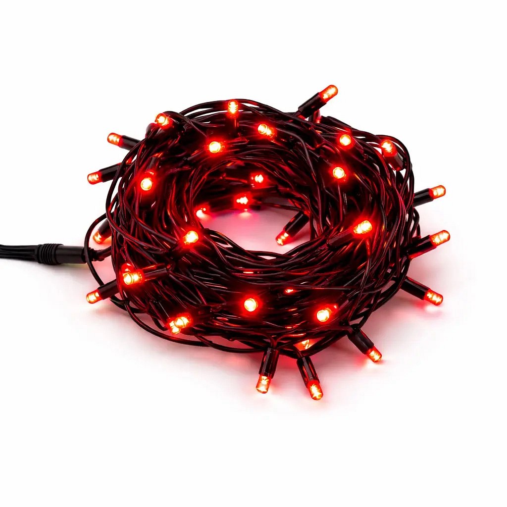 Easy Fix LED světelný řetěz 5 m červený, 50 diod, černá kabel IP67