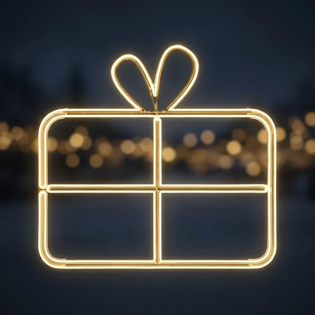 Easy Fix 2D LED light gift with bow, 80 × 80 × 50 cm, warm white, standing, 3D printed, aluminium