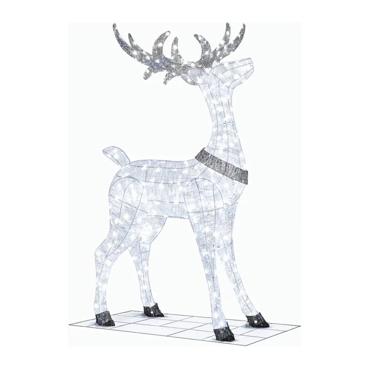 3D LED svítící jelen, 150 cm, ledově bílý s Flash, 161 diod, venkovní, IP44