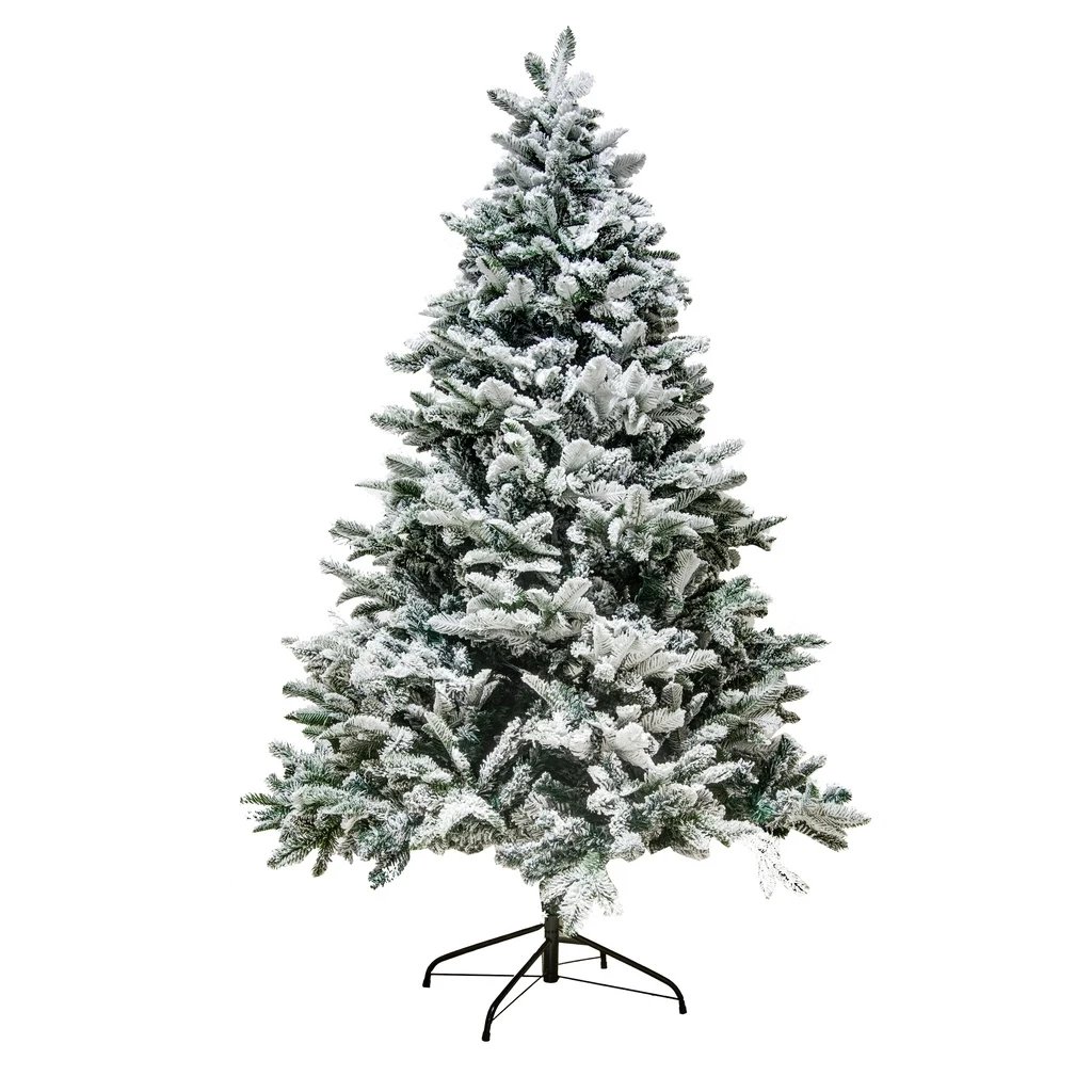 Umělý vánoční stromek zasněžený bílý 180 cm, smrček Flock s 2D a 3D jehličím, vč stojánku