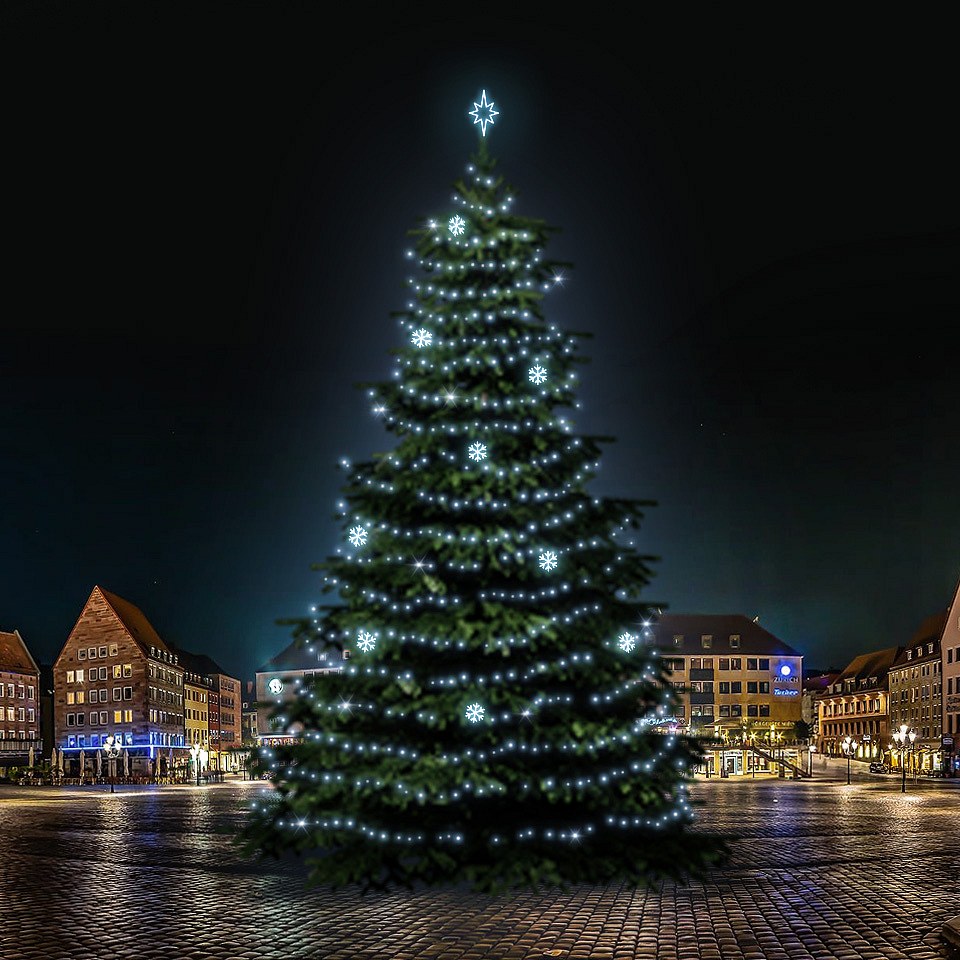 LED světelná sada na vánoční stromy vysoké 21-23 m, ledová bílá s dekory EFD01