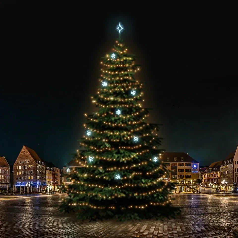 LED světelná sada na vánoční stromy vysoké 21-23 m, teplá bílá s ledově bílými dekory DZX0EFD01