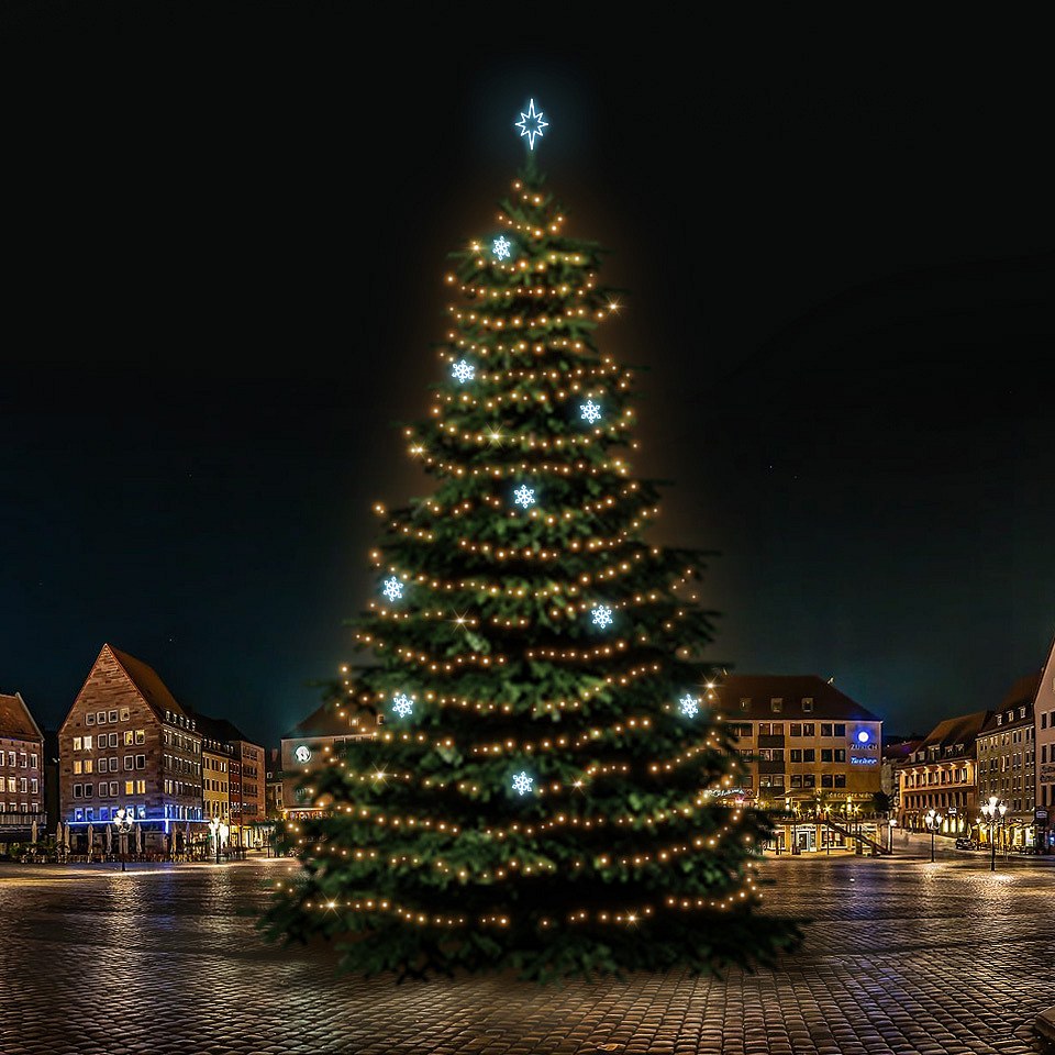 LED světelná sada na vánoční stromy vysoké 21-23 m, teplá bílá s ledově bílými dekory EFD05