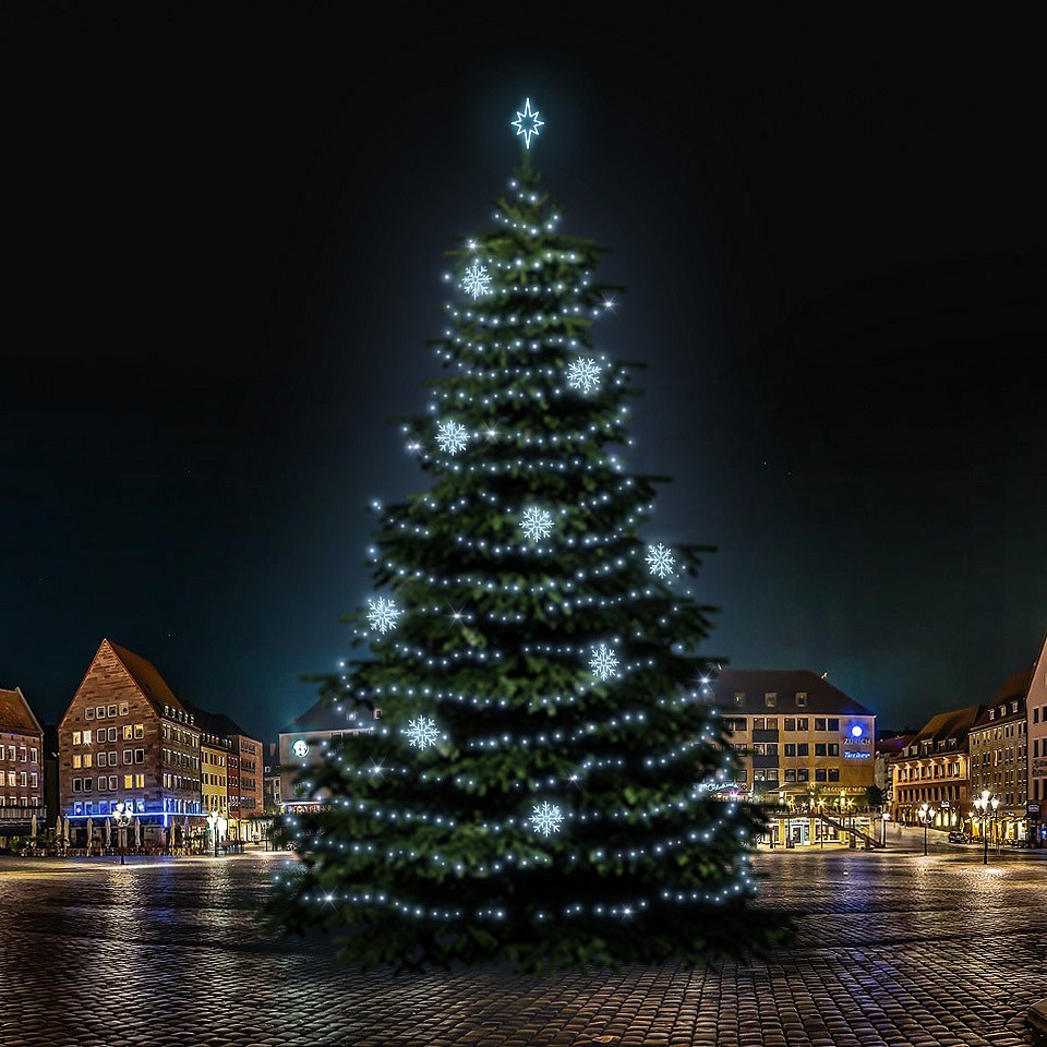 LED světelná sada na vánoční stromy vysoké 21-23 m, ledová bílá s dekory EFD08