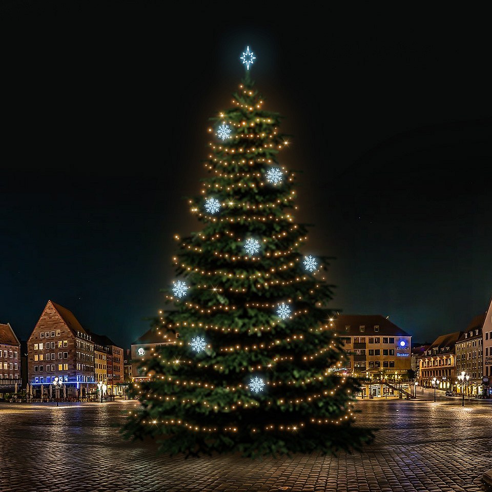 LED světelná sada na vánoční stromy vysoké 21-23 m, teplá bílá s ledově bílými dekory EFD08