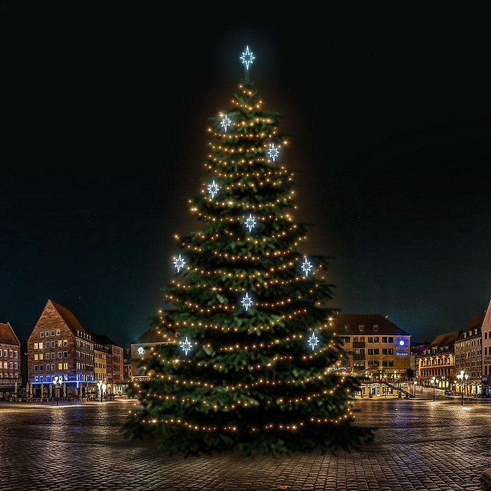 LED světelná sada na vánoční stromy vysoké 21-23 m, teplá bílá s ledově bílými dekory DZ141S3