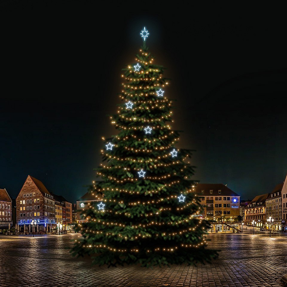 LED světelná sada na vánoční stromy vysoké 21-23 m, teplá bílá s ledově bílými dekory DZ115S1