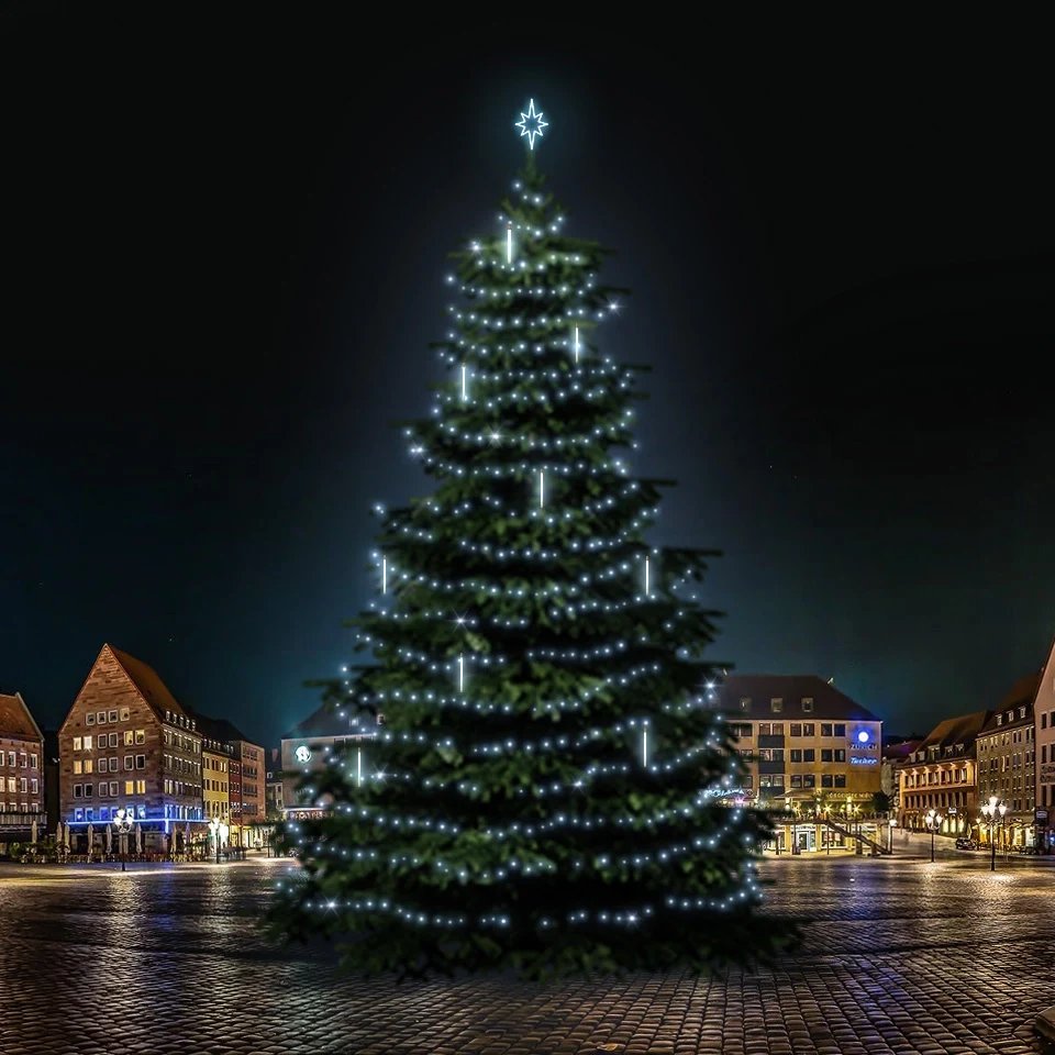LED světelná sada na vánoční stromy vysoké 21-23 m, ledová bílá s padajícím sněhem