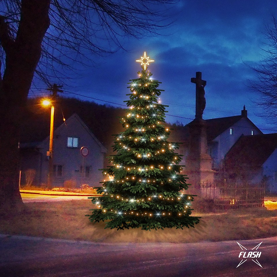 LED světelná sada na vánoční stromy vysoké 3-5 m, teplá bílá s Flash