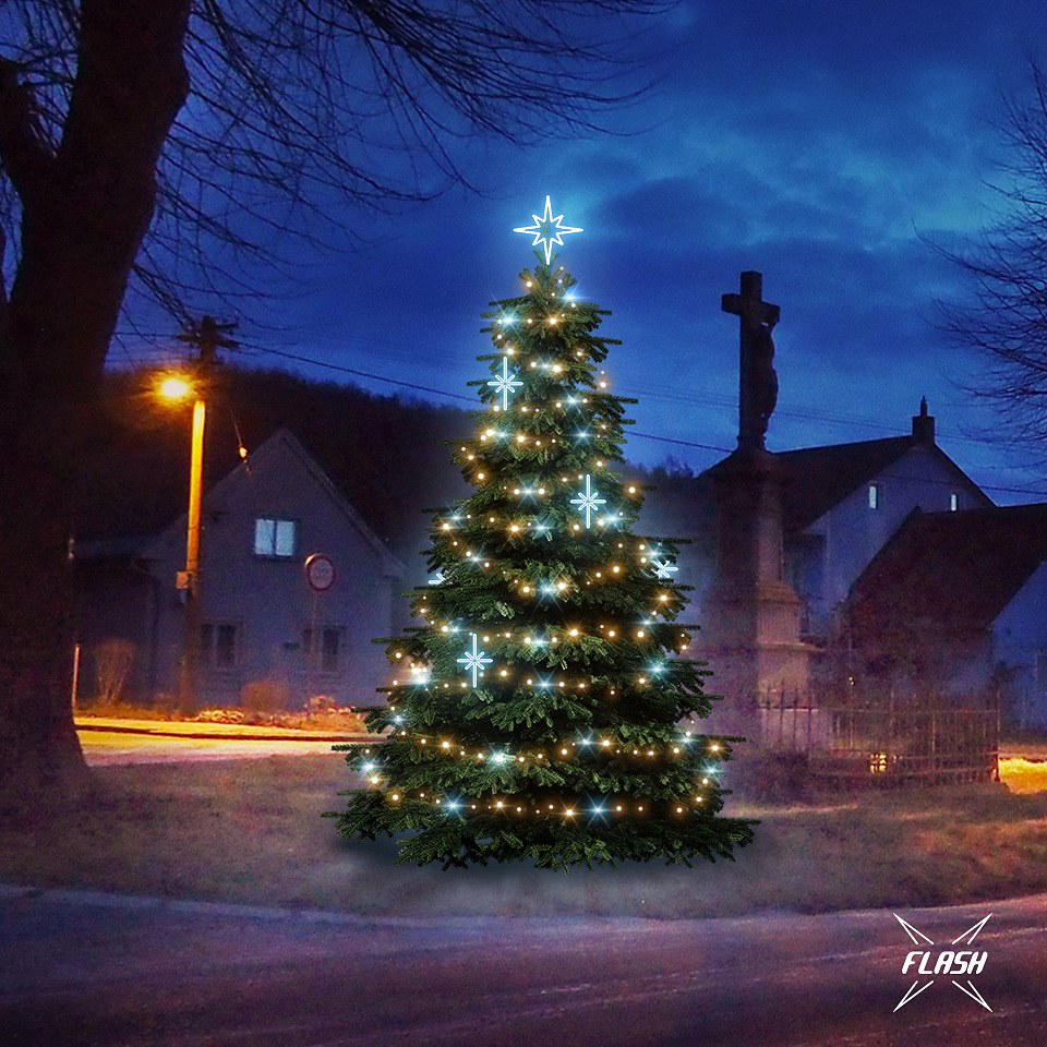 LED světelná sada na vánoční stromy vysoké 3-5 m, teplá bílá s Flash, ledové dekory DZ113S2