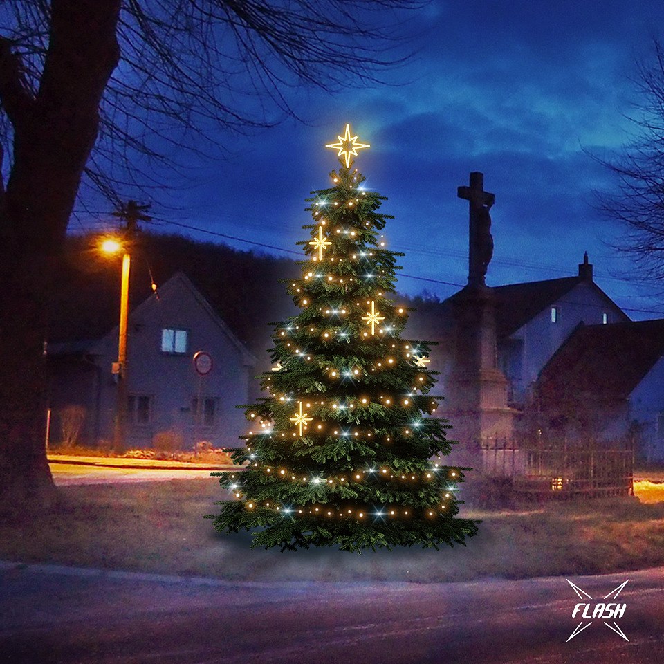LED světelná sada na vánoční stromy vysoké 3-5 m, teplá bílá s Flash, dekory DZ113WS2