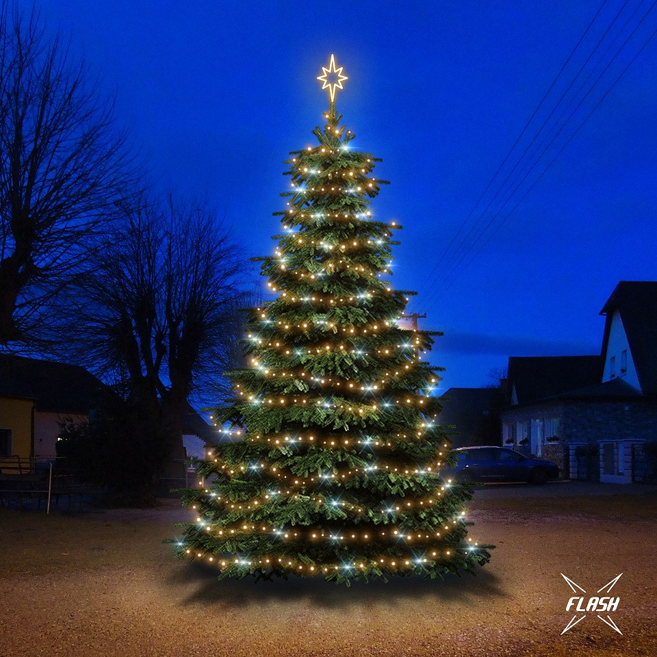 LED světelná sada na vánoční stromy vysoké 6-8 m, teplá bílá s Flash
