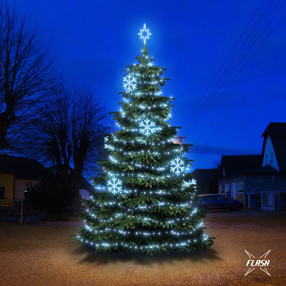 LED světelná sada na vánoční stromy vysoké 6-8 m, ledová bílá s Flash, dekory EFD01