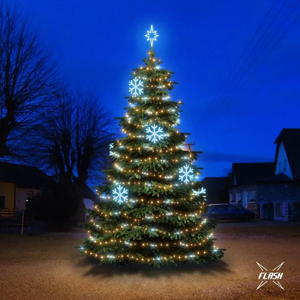LED světelná sada na stromy vysoké 6-8 m, teplá bílá s Flash, ledové dekory DZX0EFD01