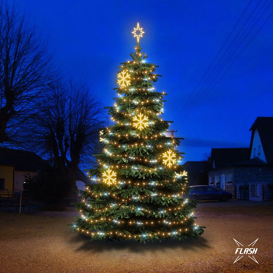 LED světelná sada na vánoční stromy vysoké 6-8 m, teplá bílá s Flash, dekory EFD02W