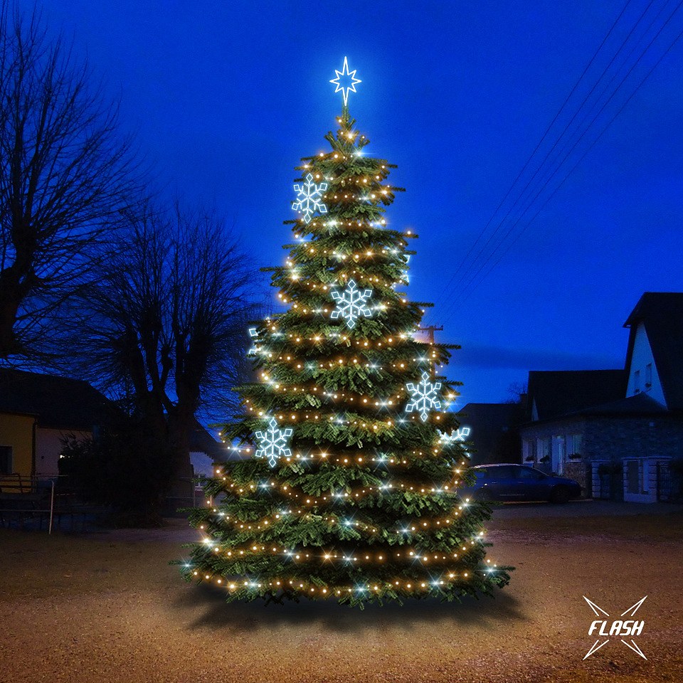 LED světelná sada na vánoční stromy vysoké 6-8 m, teplá bílá s Flash, ledové dekory EFD05