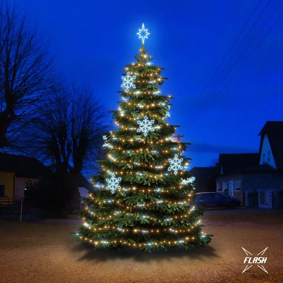 LED světelná sada na stromy vysoké 6-8 m, teplá bílá s Flash, ledové dekory DZX0EFD05