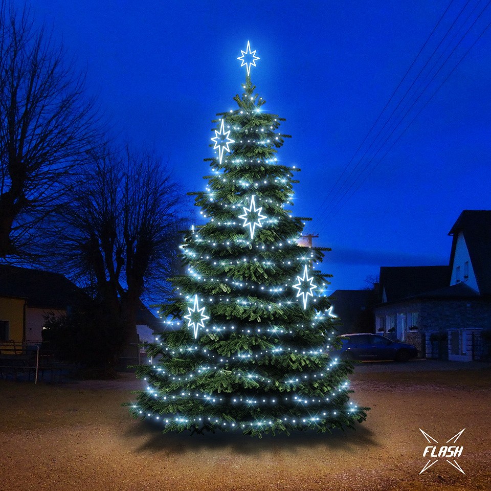 LED světelná sada na vánoční stromy vysoké 6-8 m, ledová bílá s Flash, dekory EFD09S1