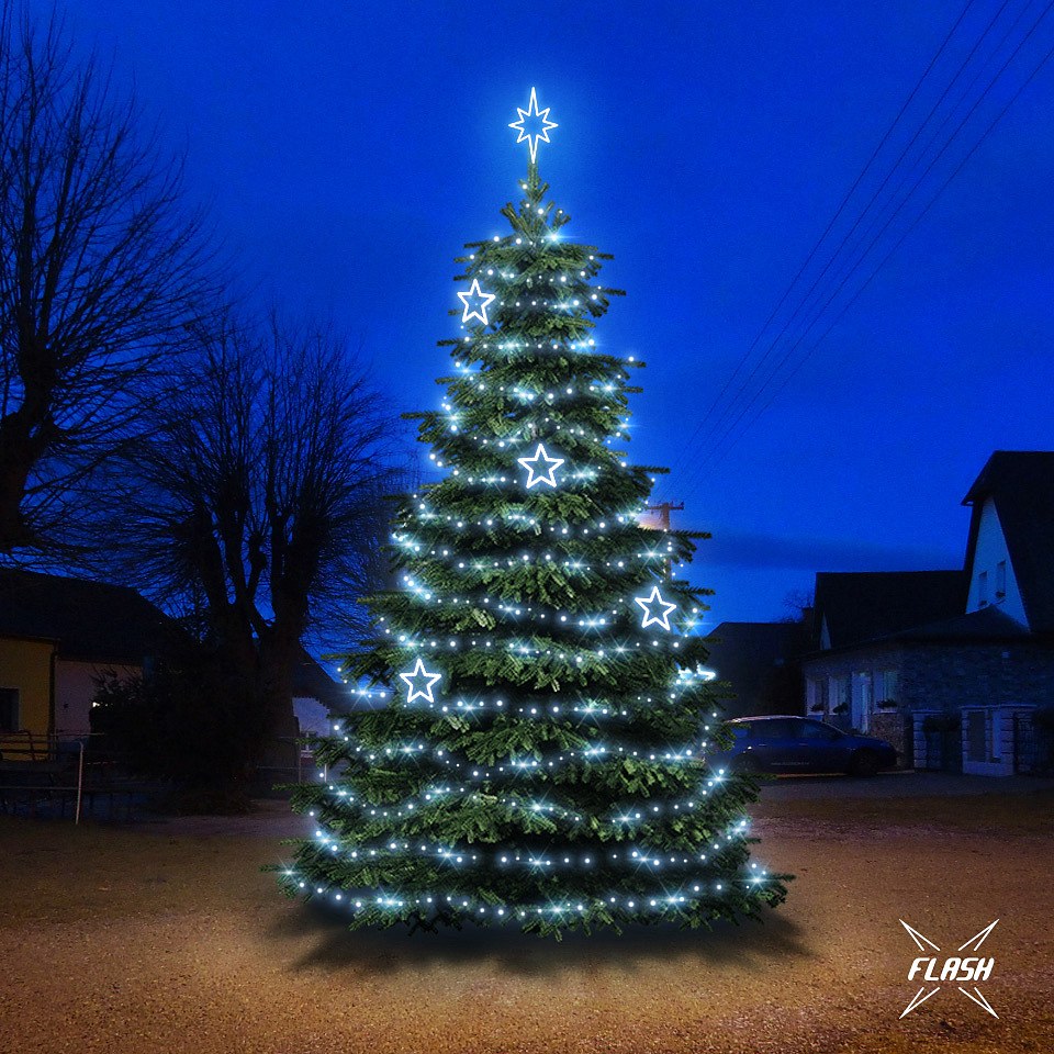 LED světelná sada na vánoční stromy vysoké 6-8 m, ledová bílá s Flash, dekory EFD11