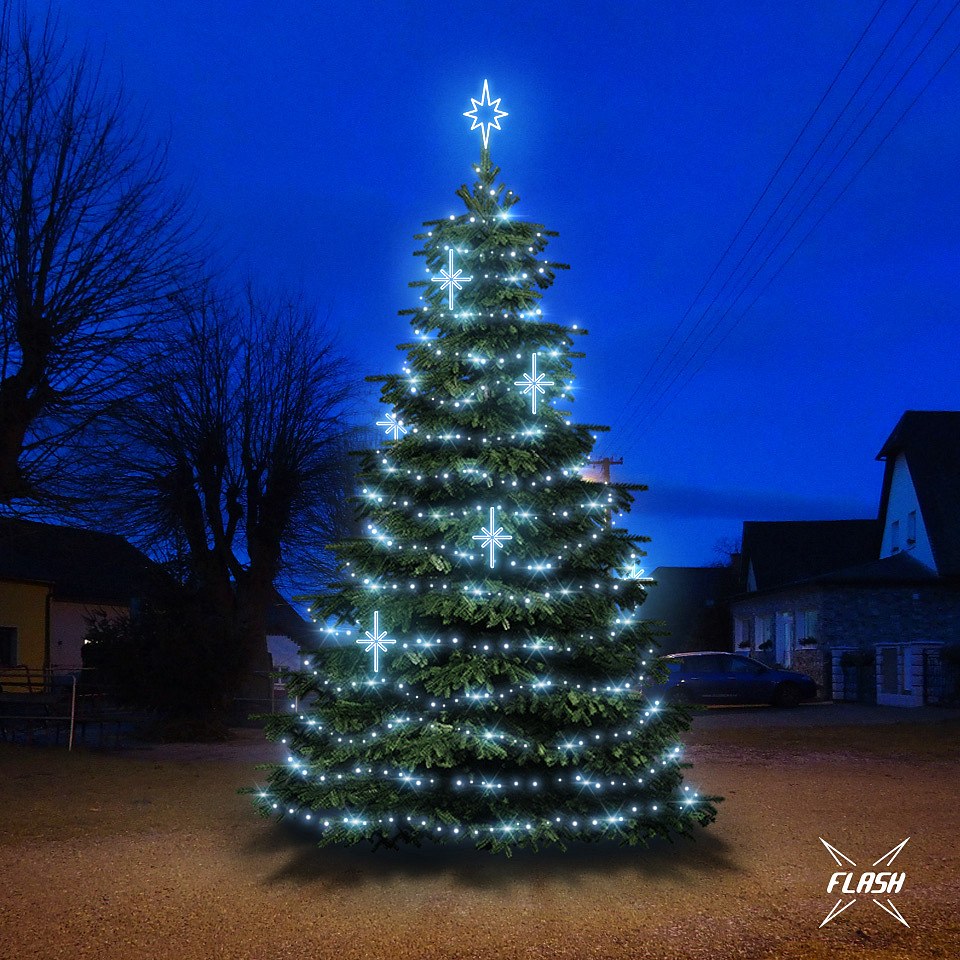 LED světelná sada na vánoční stromy vysoké 6-8 m, ledová bílá s Flash, dekory DZ113S3