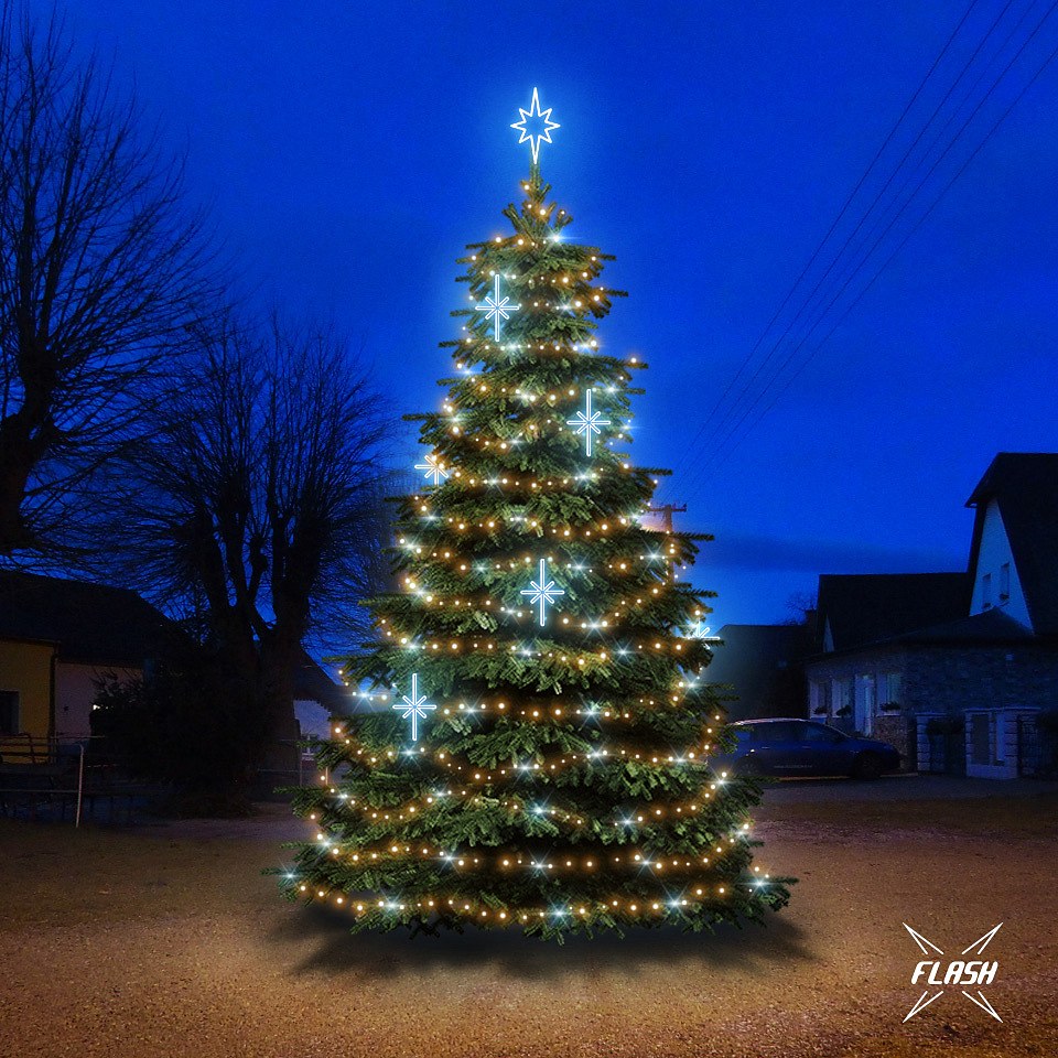 LED světelná sada na vánoční stromy vysoké 6-8 m, teplá bílá s Flash, ledové dekory DZ113S3