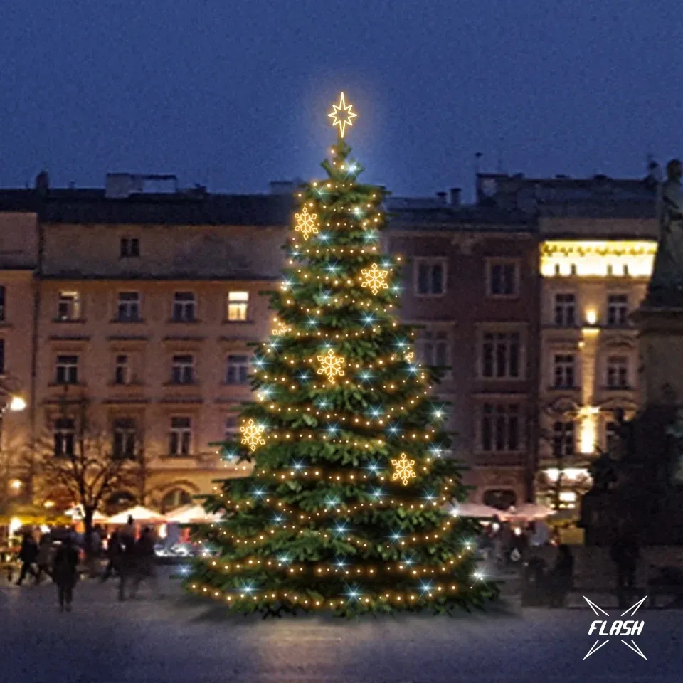 LED světelná sada na vánoční stromy vysoké 9-11 m, teplá bílá s Flash, dekory DZX1EFD05W