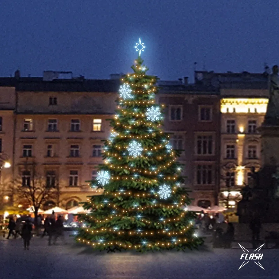 LED světelná sada na vánoční stromy vysoké 9-11 m, teplá bílá s Flash, ledové dekory DZX0EFD08