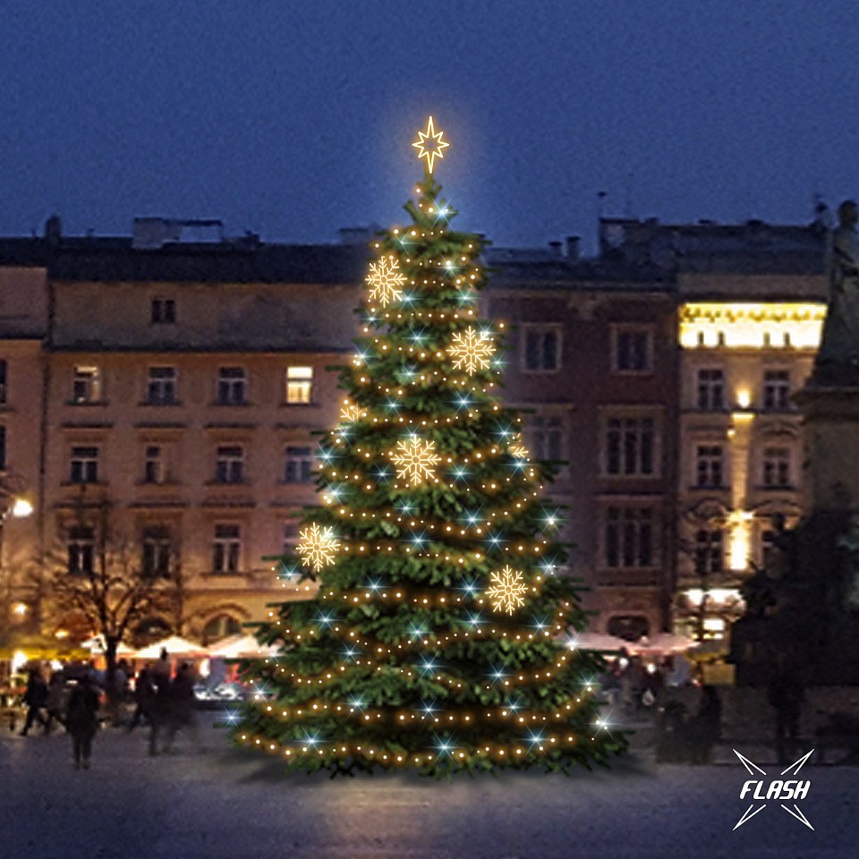 LED světelná sada na vánoční stromy vysoké 9-11 m, teplá bílá s Flash, dekory EFD08W