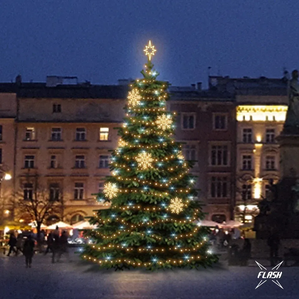 LED světelná sada na vánoční stromy vysoké 9-11 m, teplá bílá s Flash, dekory DZX1EFD08W