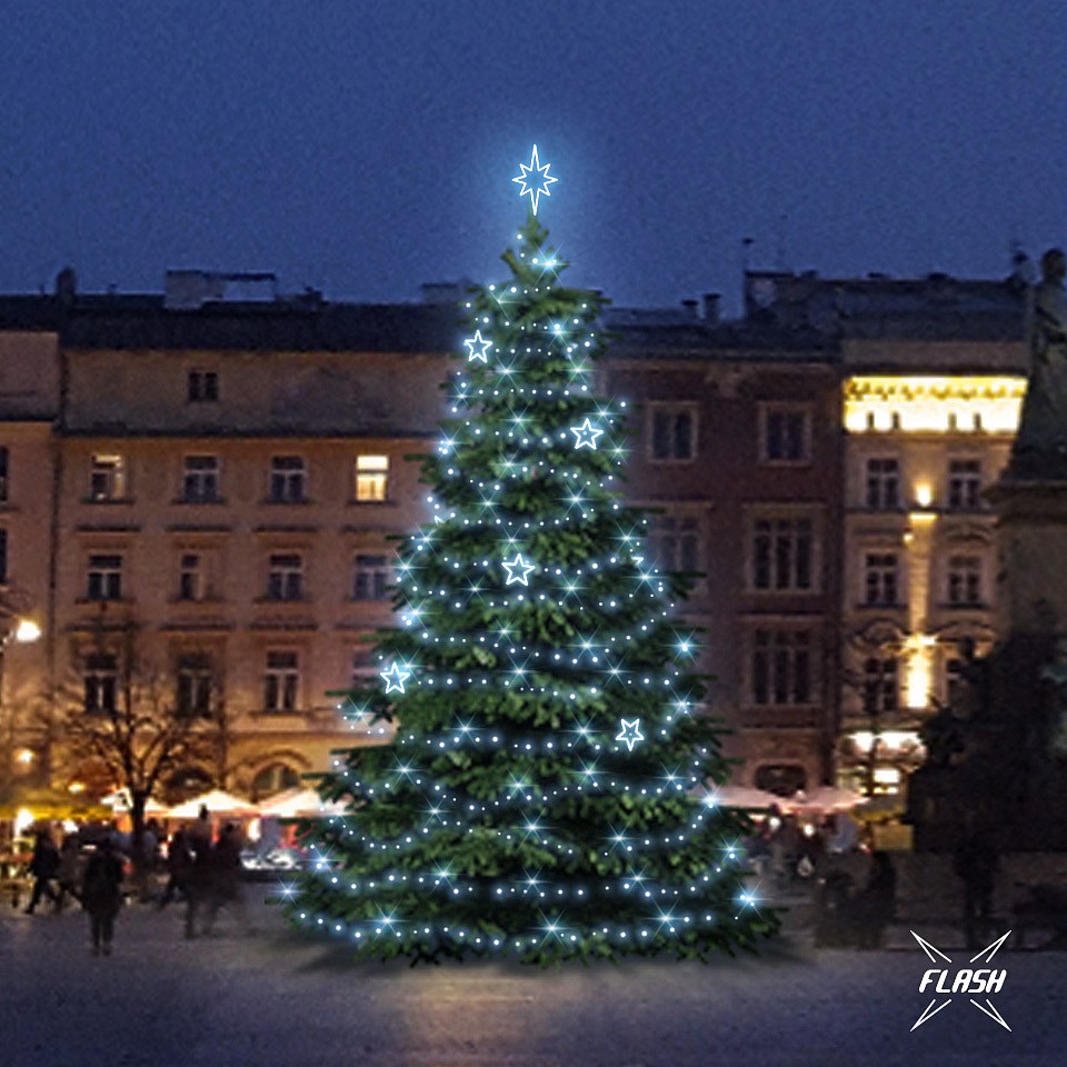 LED světelná sada na vánoční stromy vysoké 9-11 m, ledová bílá s Flash, dekory EFD11