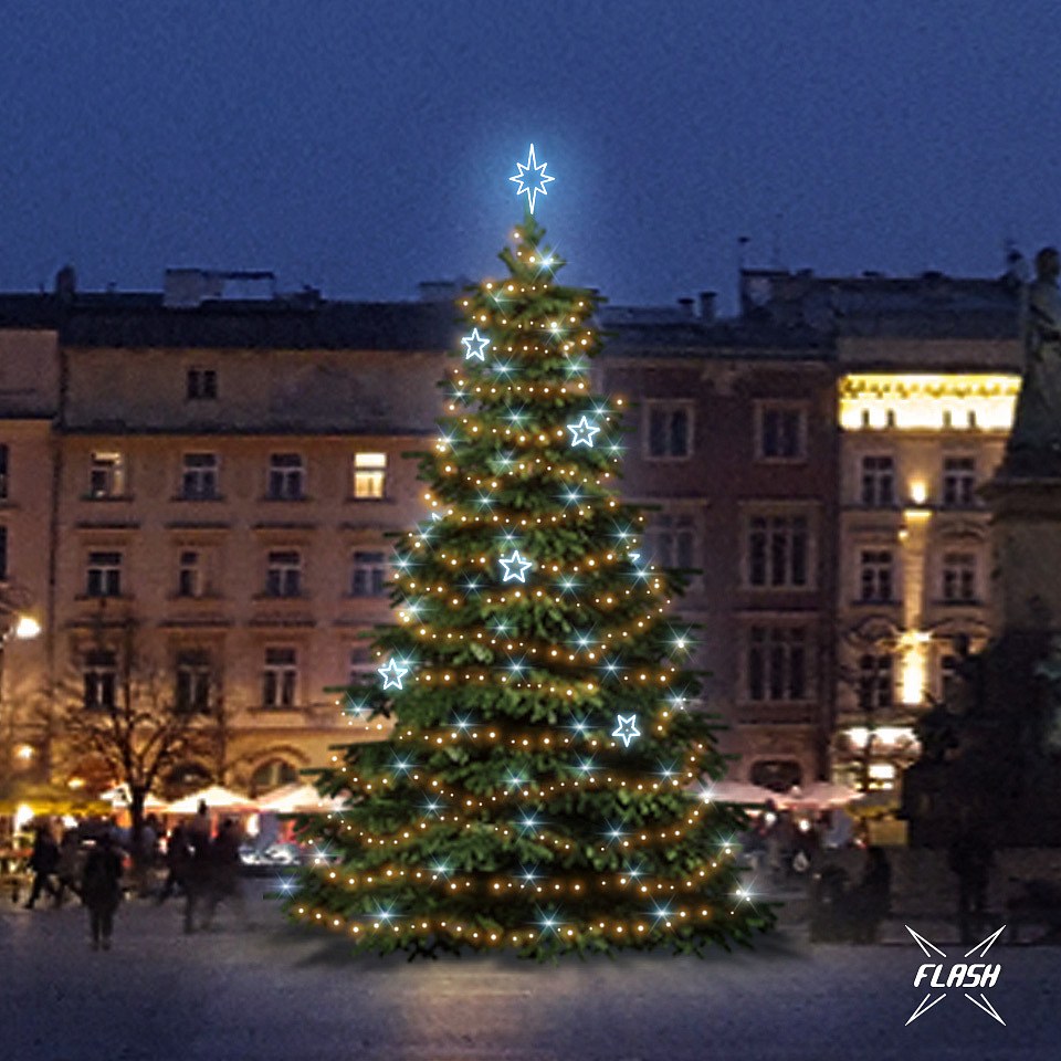 LED světelná sada na vánoční stromy vysoké 9-11 m, teplá bílá s Flash, ledové dekory EFD11