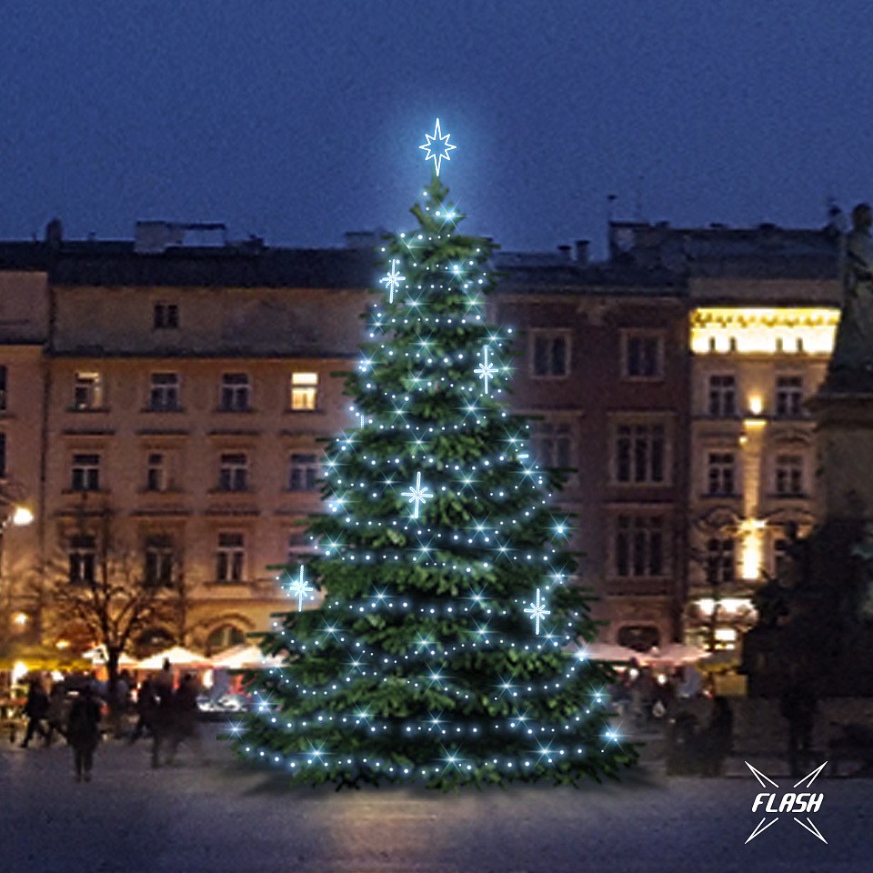 LED světelná sada na vánoční stromy vysoké 9-11 m, ledová bílá s Flash, dekory DZ113S3