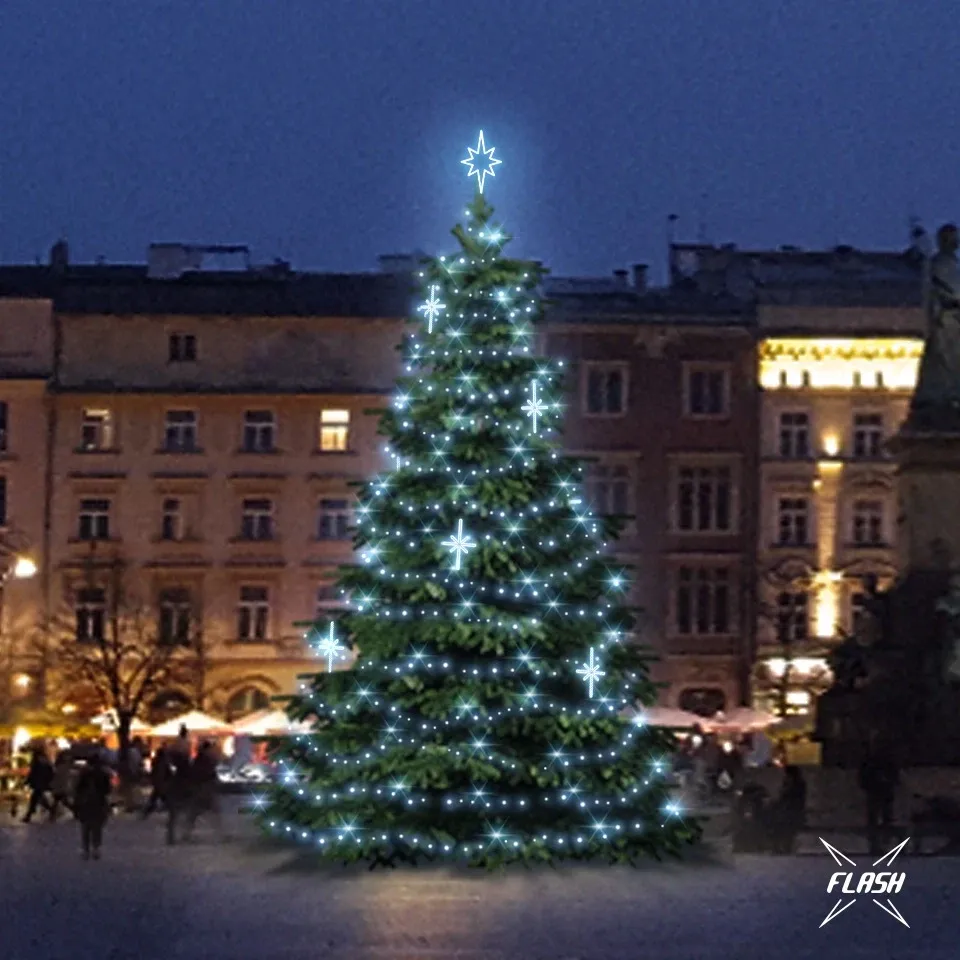 LED světelná sada na vánoční stromy vysoké 9-11 m, ledová bílá s Flash, dekory DZ113S3