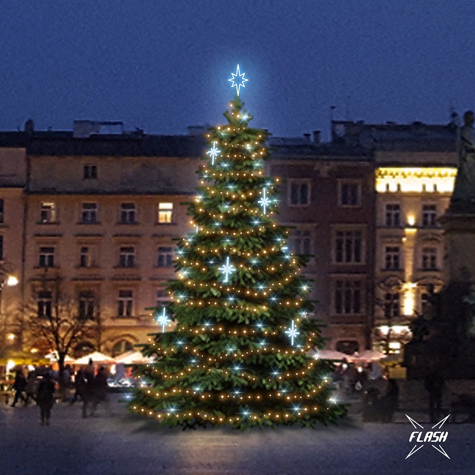 LED světelná sada na vánoční stromy vysoké 9-11 m, teplá bílá s Flash, ledové dekory DZ113S3