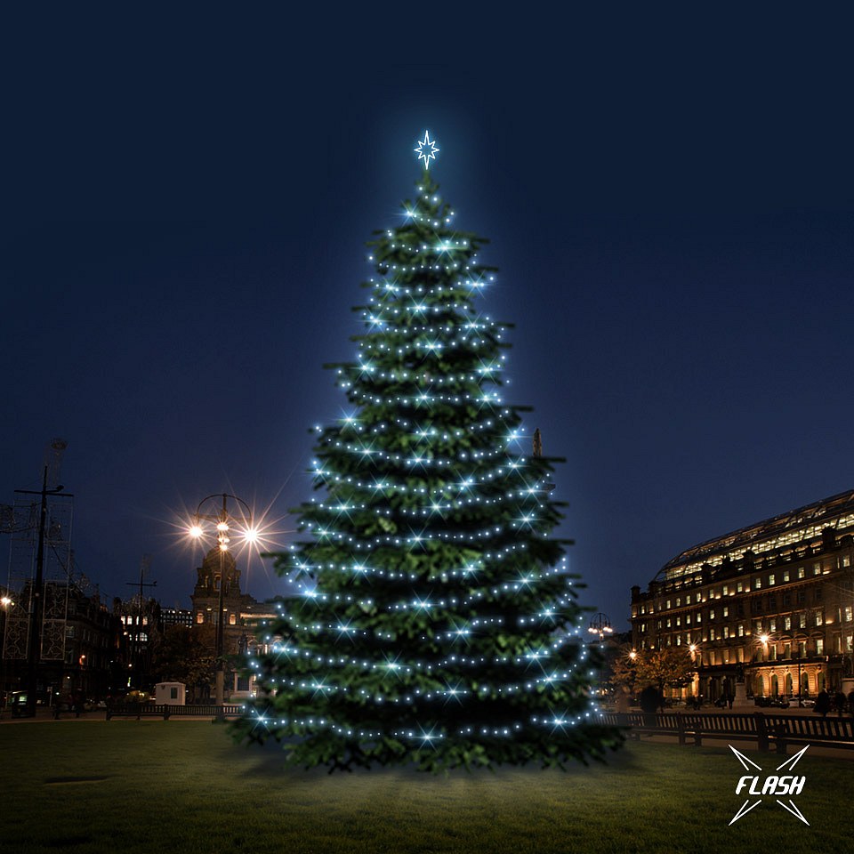 LED světelná sada na vánoční stromy vysoké 12-14 m, ledová bílá s Flash
