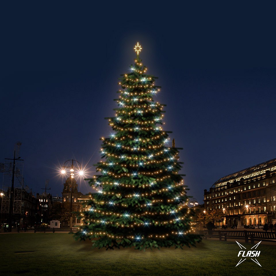 LED světelná sada na vánoční stromy vysoké 12-14 m, teplá bílá s Flash